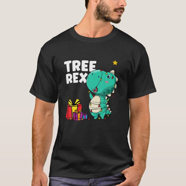 Camiseta Meninos da Árvore de Natal do Dinossaur Trex Rex C (Frente)