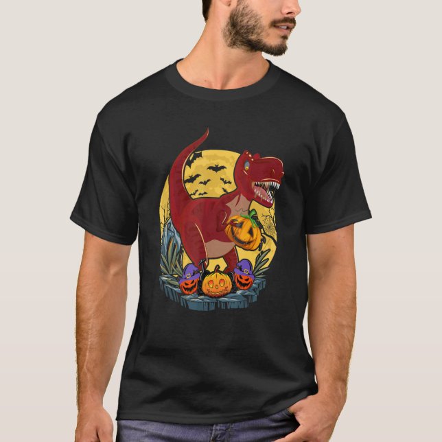 Camiseta Meninos das Halloween Dinossaur Skeleton Rex Scarp (Frente)