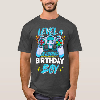 Camiseta Meninos de 4 Anos Desbloqueado Nível 4 Vídeo de 4º