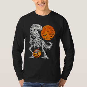 Camiseta Meninos de Halloween Dinossauro Esqueleto Rex Abób