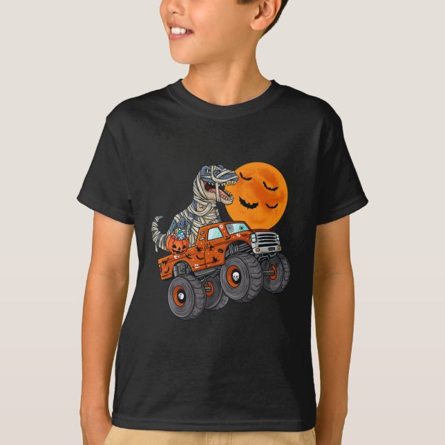 Camiseta Meninos De Truck Monstro Da Mãe De Halloween T Rex (Frente)