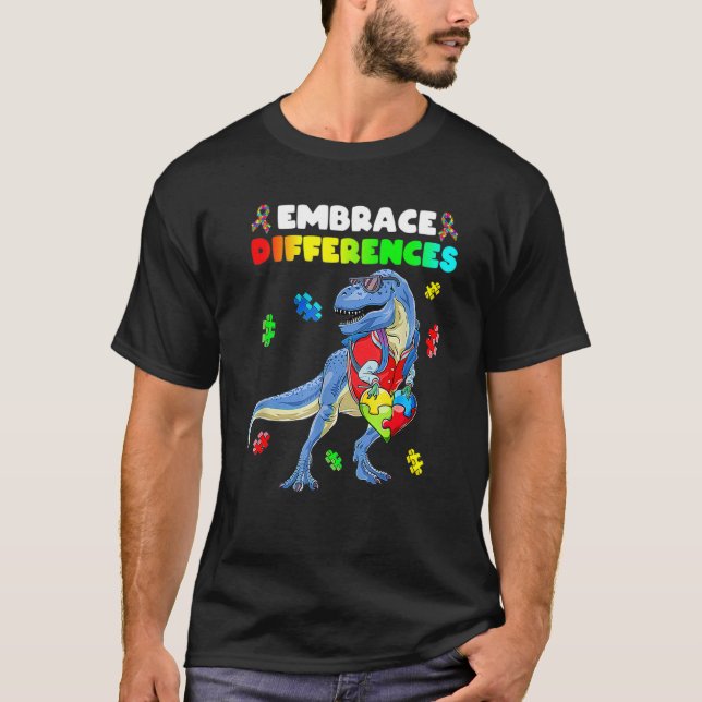 Camiseta Meninos Dinossauro Coração Peça de Quebra-Cabeça C (Frente)