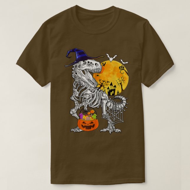 Camiseta Meninos do Halloween Dinossaur Skeleton T rex Pump (Frente do Design)