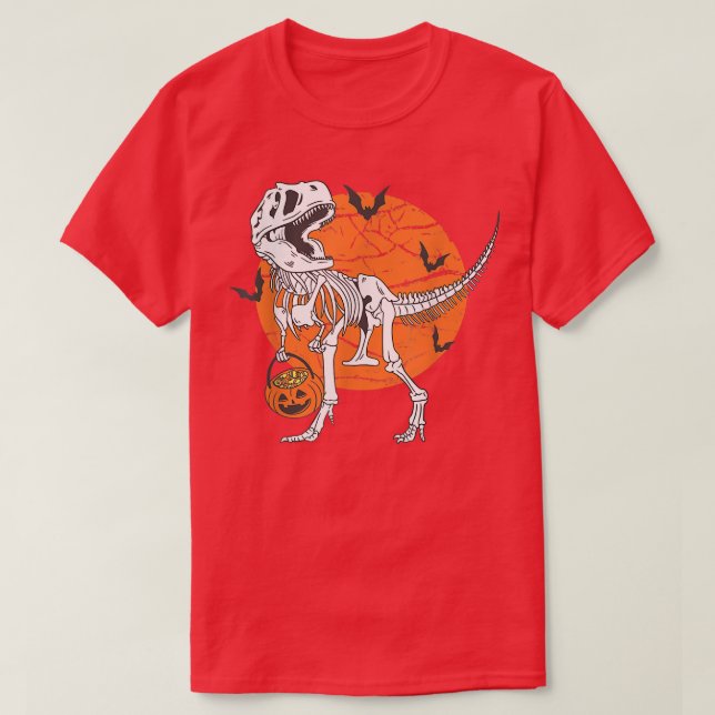 Camiseta Meninos do Halloween Dinossaur Skeleton T rex Pump (Frente do Design)