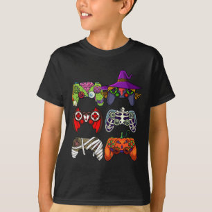 Camiseta Meninos do Halloween Gamer Esqueleto Zumbi Control
