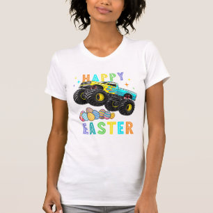 Camiseta Meninos Feliz Páscoa Caminhão Monstro Ovos da Pásc