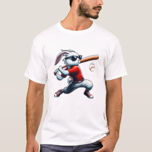 Camiseta Meninos Feliz Páscoa Coelho Jogando Beisebol Leste
