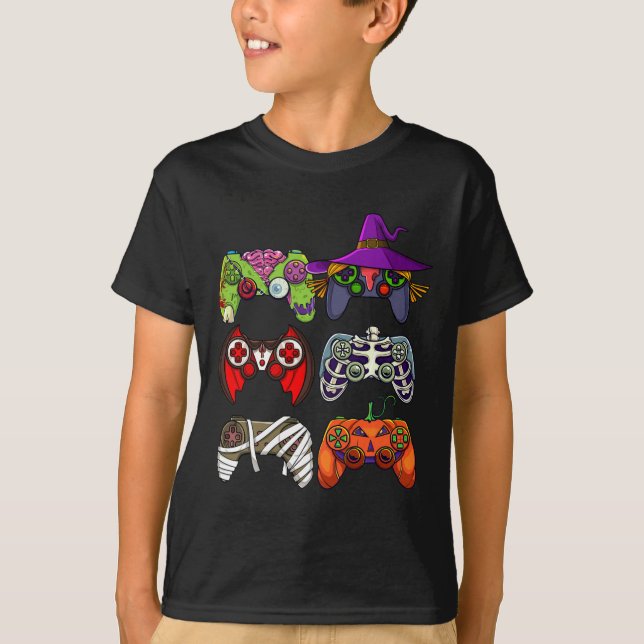 Camiseta Meninos Gamer Skeleton Zombie Controladores de jog (Frente)