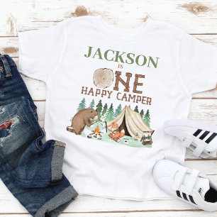 Camiseta Meninos Marrom Verde Um Feliz Acampador Aniversári