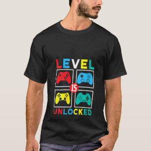 Camiseta Meninos Nível 15 Desbloqueados 15 Aniversário 15 A