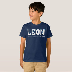Camiseta Meninos nome de Leon e texto dos pixéis do