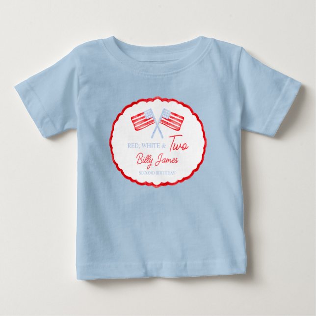 Camiseta Meninos Preppy Vermelho Branco & Dois Aniversários (Frente)