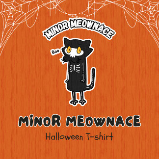 Camiseta Menor Meownace Boo Esqueleto Assustador Gato Hallo