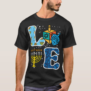 Camiseta Menorá de Amor do Hanukkah Dreidel Chanukah Mulher