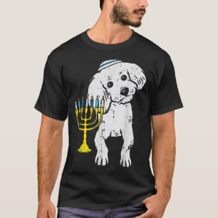 Camiseta Menorá de Cachorro Poodle Judaico Pijama de Hanukk