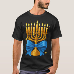 Camiseta Menorá de Hanukkah Feliz Hanukkah Laço Coquette