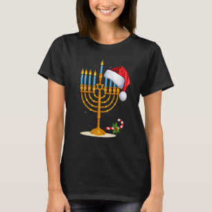 Camiseta Menorah Chapéu de Papai Noel Chanukah Hanukkah Jud