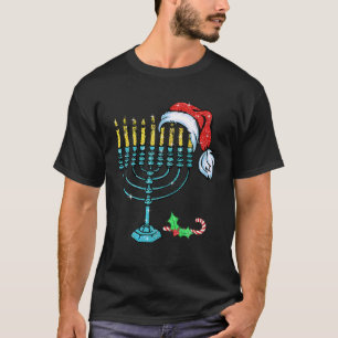 Camiseta Menorah Chapéu de Papai Noel Chanukah Hanukkah Jud