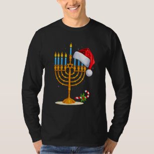 Camiseta Menorah Chapéu Santa Chanukah Hanukkah Judaico Nat