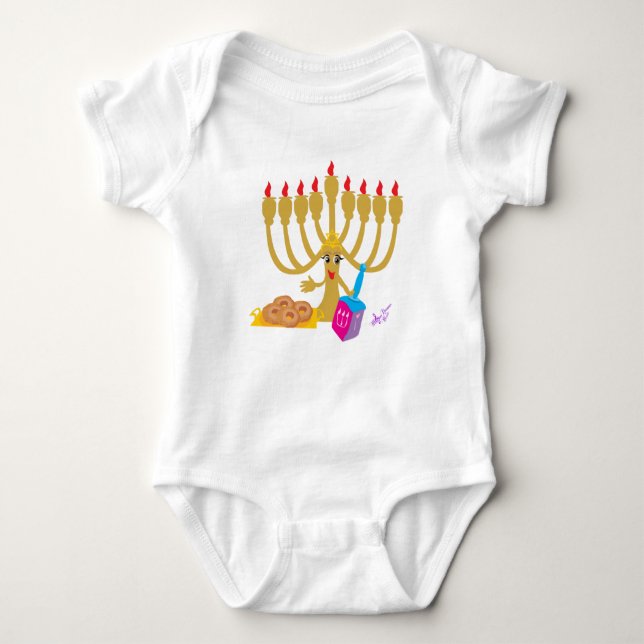 Camiseta Menorah e Dreidel Criança Creeper (Frente)