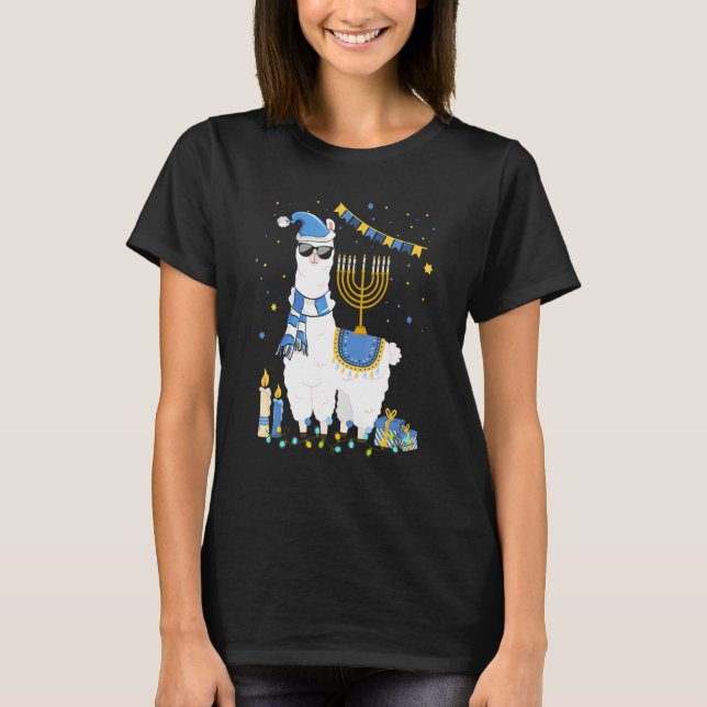 Camiseta Menorah Hanukkah Llama Cute Alpaca Chanukah Holida (Frente)