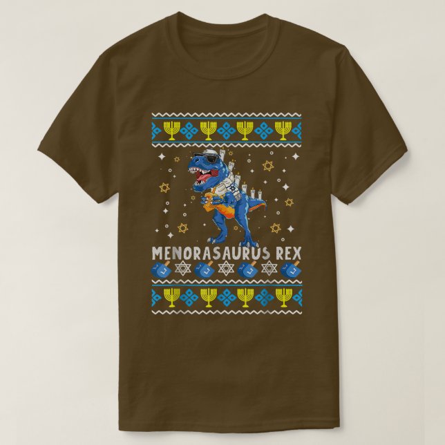 Camiseta Menorasaurus Re Tre Menorah Ugly Hanukkah Chanukka (Frente do Design)