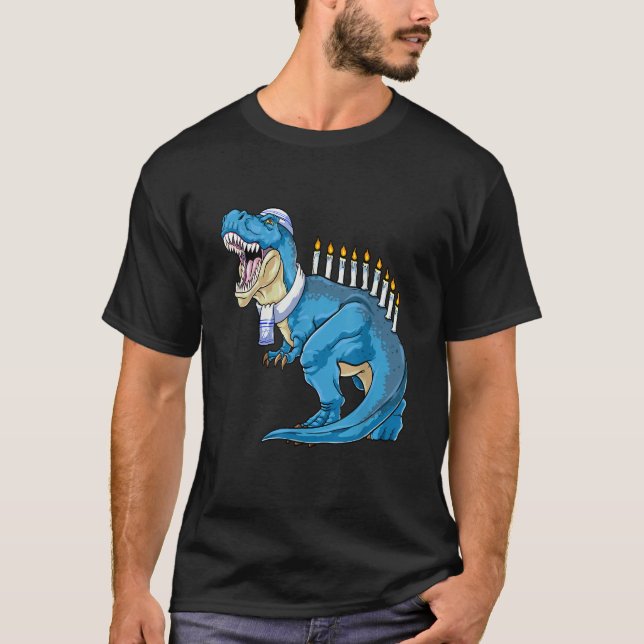 Camiseta Menorasaurus Rex Dinosaur Happy Hanukkah Pjs Famil (Frente)