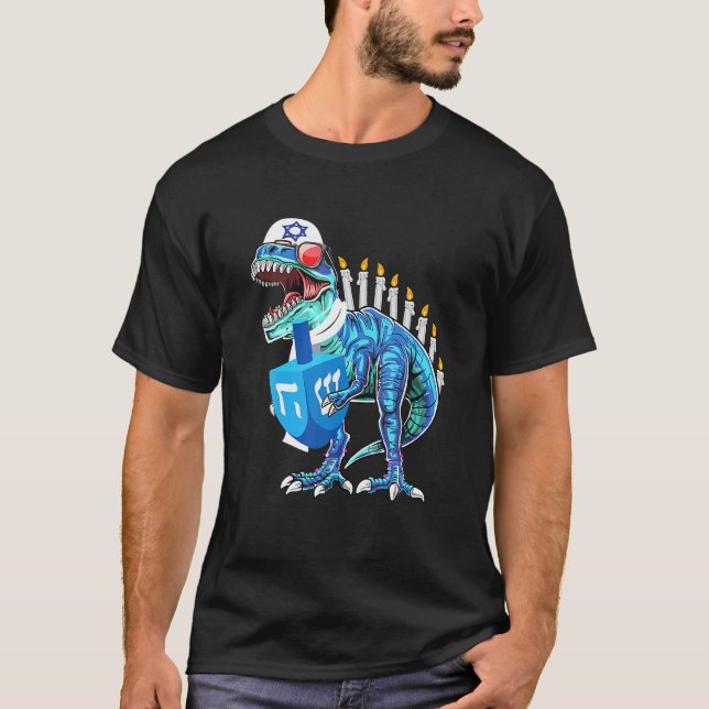 Camiseta Menorasaurus Rex Dinosaur T - Rex Hanukkah Para (Frente)