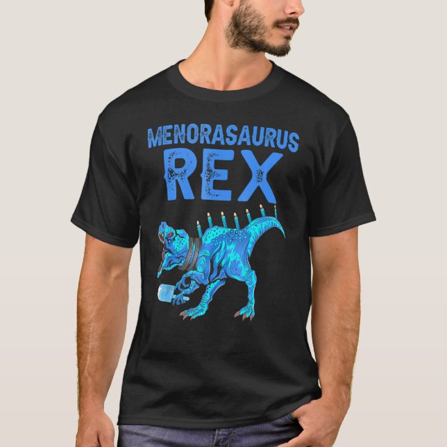 Camiseta Menorasaurus Rex Dinossaur Rex Hanukkah Menora Pun (Frente)