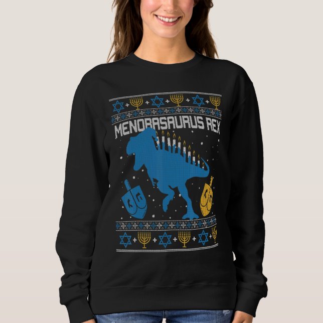 Camiseta Menorasaurus Rex Dinossaur T Rex Hanukkah Menorah  (Frente)