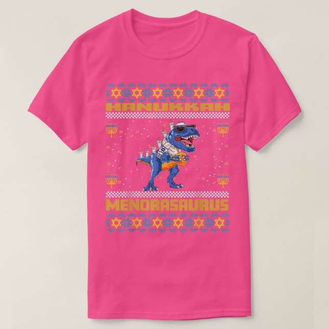 Camiseta Menorasaurus Rex Menorah Dinosaur Hanukkah Pajama (Frente do Design)