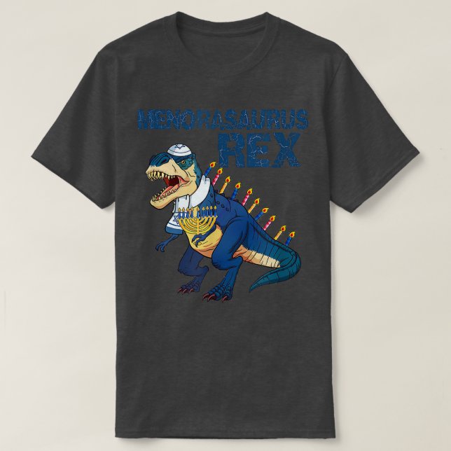 Camiseta Menorasaurus Rex T Rex Dinossaur Hanukkah Chanukah (Frente do Design)