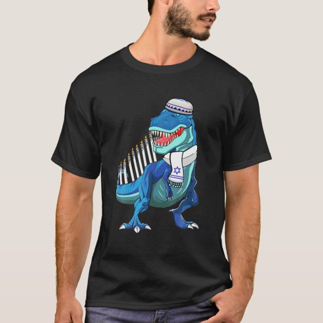 Camiseta Menorasaurus Rex T - Rex Dinossaur Hanukkah Para (Frente)