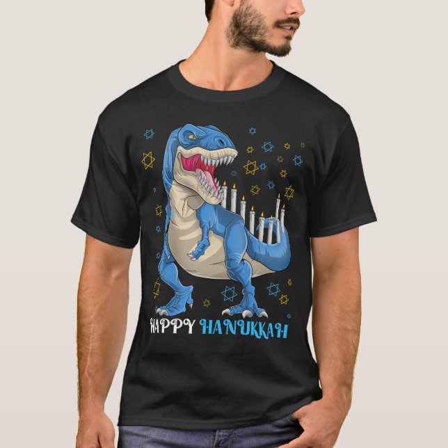Camiseta Menorasaurus Rex T Rex Dinossauro Hanukkah (Frente)