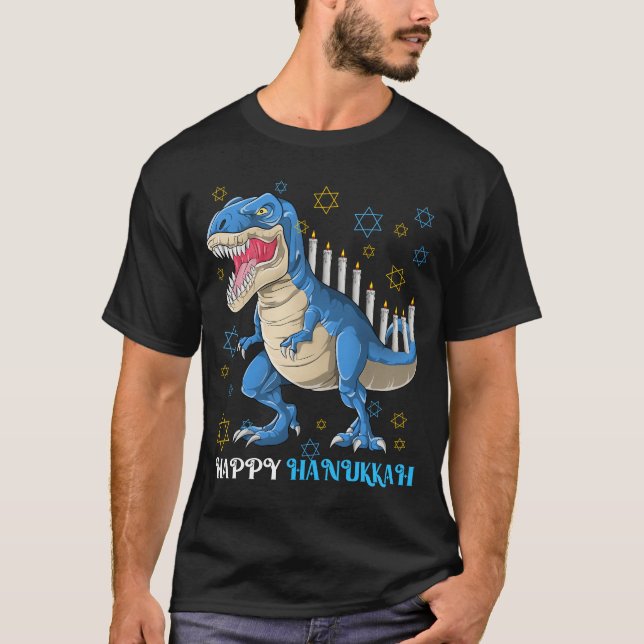 Camiseta Menorasaurus Rex T Rex Dinossauro Hanukkah (Frente)