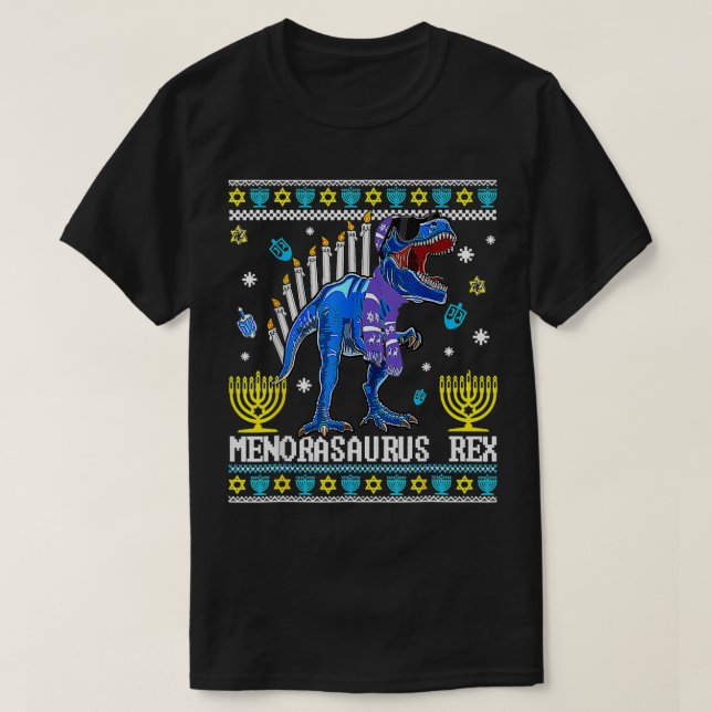 Camiseta Menorasaurus Rex Trex Menorah Ugly Chanuk (Frente do Design)