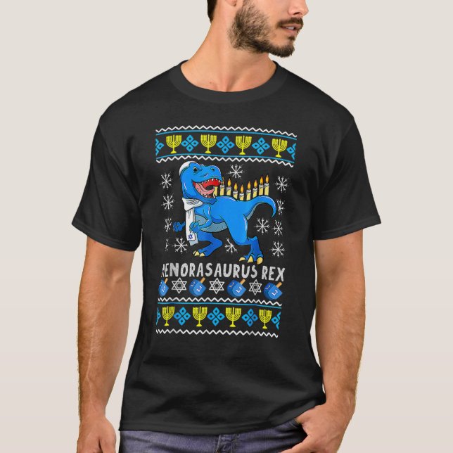 Camiseta Menorasaurus Rex Trex Menorah Ugly Chanuk (Frente)