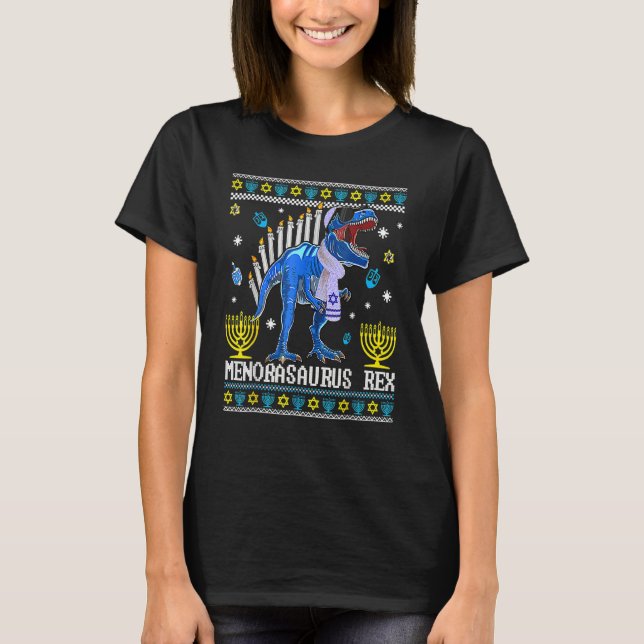 Camiseta Menorasaurus Rex Trex Menorah Ugly Hanukkah Chanuk (Frente)