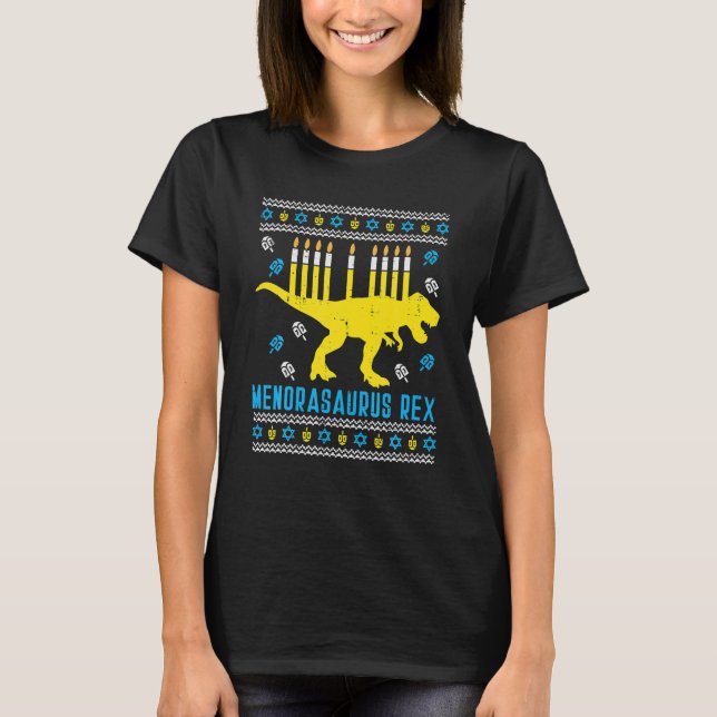 Camiseta Menorassauro Rex Trex Menorah Hanukkah (Frente)