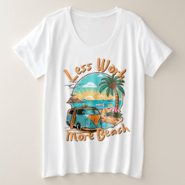 Camiseta Menos Trabalho Mais Praia para Férias de Verão