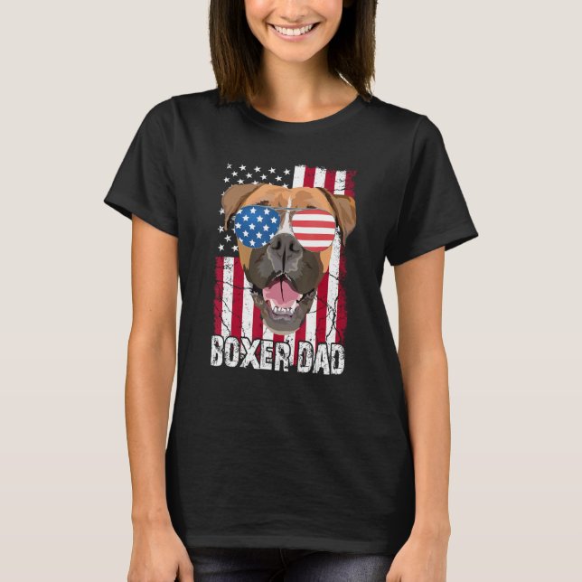 Camiseta Mens 4th of July Boxer Dog Dad Father Day  USA Fla (Frente)