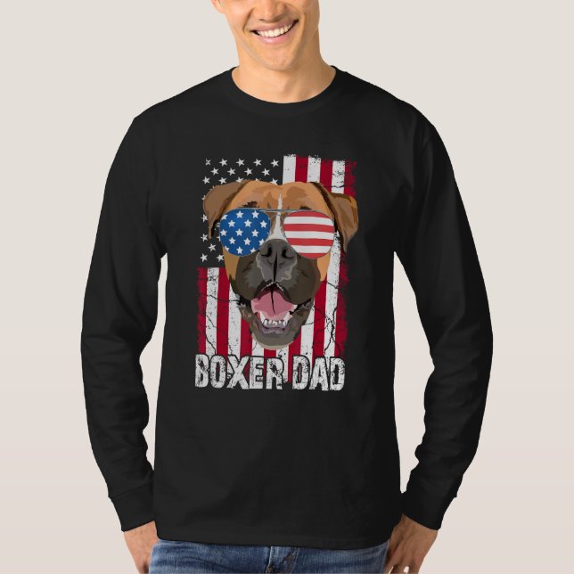 Camiseta Mens 4th of July Boxer Dog Dad Father Day  USA Fla (Frente)
