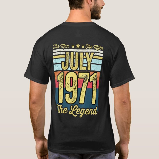 Camiseta Mens 50º Aniversário O Homem O Mito A Lenda Jul (Verso)