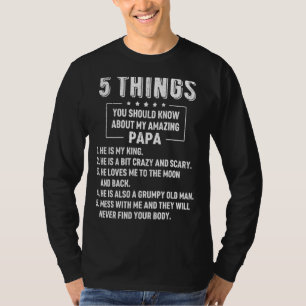 Camiseta Mens 5 Coisas Que Você Deveria Saber Sobre Meu Pai