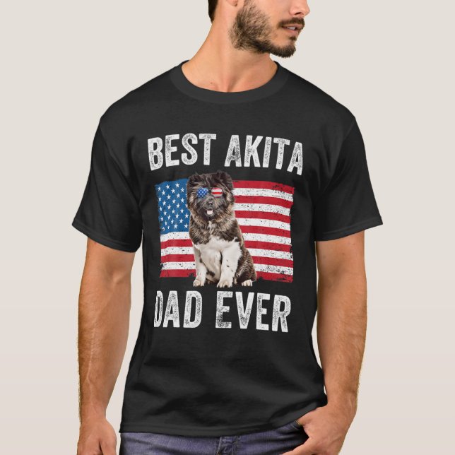 Camiseta Mens Akita Pai Americano Flag Americano Akita Dog  (Frente)