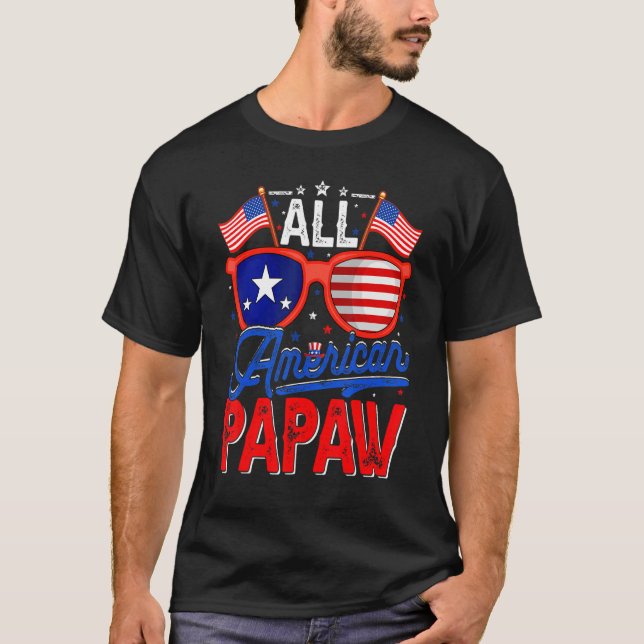 Camiseta Mens All American Papaw 4 De Julho Dos Eua Flag Su (Frente)