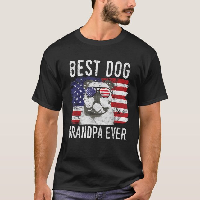 Camiseta Mens American Flag Best Dog Grandpa Ever Buldog (Frente)