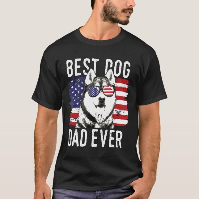 Camiseta Mens American Flag Best Dog Pai Alguma Vez Siberia (Frente)