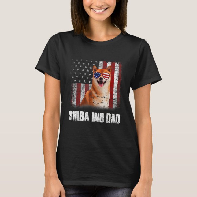 Camiseta Mens American Flag Best Shiba Inu Dad Ever Dog Dad (Frente)
