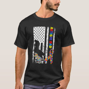 Camiseta Mens American Flag E Dinossaur T-rex Autism Aware